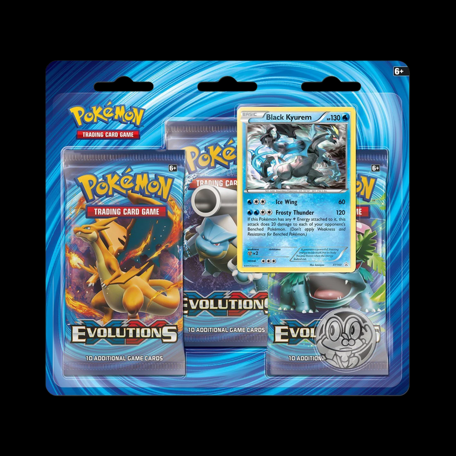 Pokemon XY Evolutions Black Kyurem 3-Pack 2016 (ripped top)