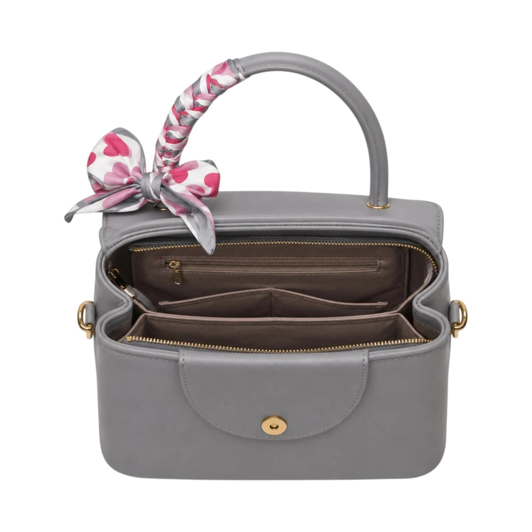 The Lady Cartel Grey Leather Tote Bag for Women
