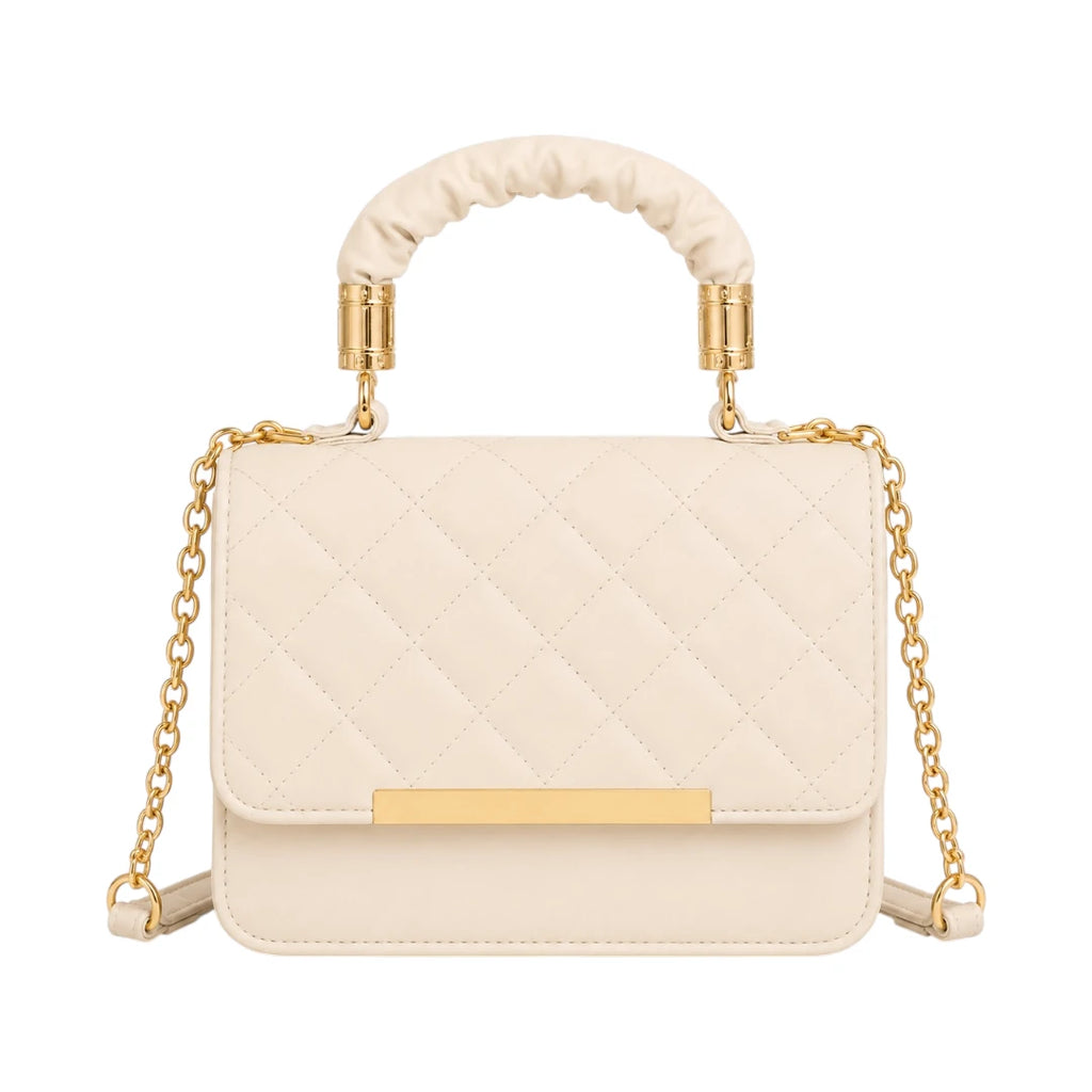 The Lady Cartel Ivory Quilted Chain Tote Bag for Women
