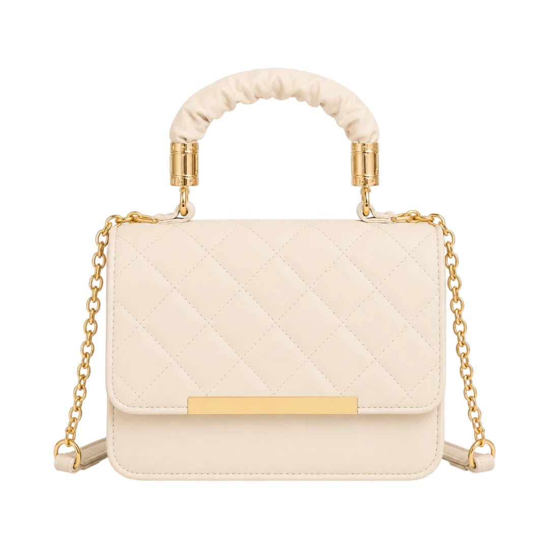 The Lady Cartel Ivory Quilted Chain Tote Bag for Women